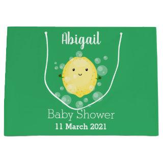 Cute lemon fruit cartoon bubbles illustration large gift bag