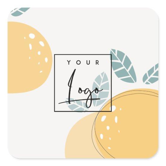 Cute Lemon Green Abstract Bold Fruity Citrus Logo Square Sticker