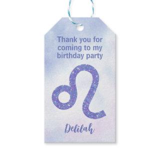 Cute Leo Astrology Custom Purple Birthday Party Gift Tags