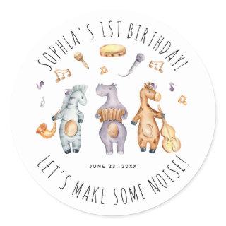 Cute Lets Make Some Noise African Animals Birthday Classic Round Sticker