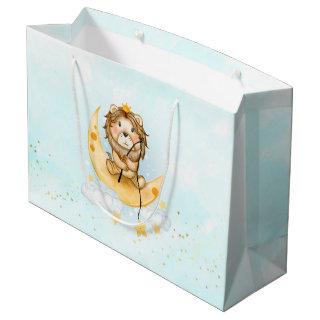 Cute Lion Fishing on the Moon Watercolor Large Gift Bag