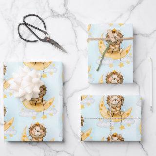 Cute Lion Fishing on the Moon Watercolor  Sheets