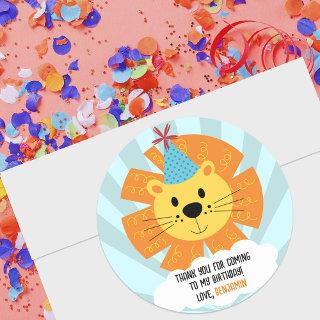 Cute Lion with Birthday Party Hat Thank You  Classic Round Sticker
