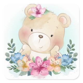 Cute Little Bear Design Square Sticker