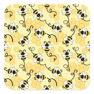 Cute little bees pattern square sticker