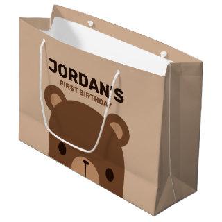 Cute Little Brown Bear Birthday Large Gift Bag