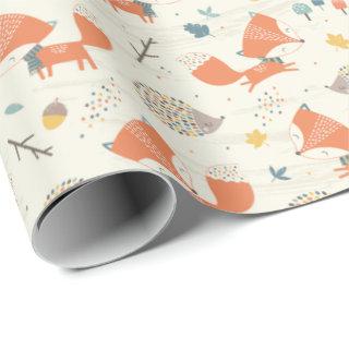 Cute Little Fox and Hedgehog with fall leaves