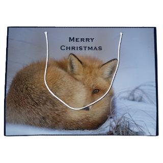 Cute Little Fox Curled Up Winter Photo Large Gift Bag