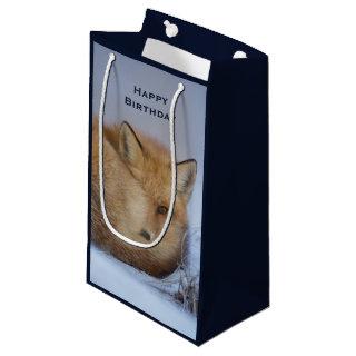 Cute Little Fox Curled Up Winter Photo Small Gift Bag