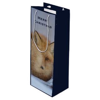 Cute Little Fox Curled Up Winter Photo Wine Gift Bag