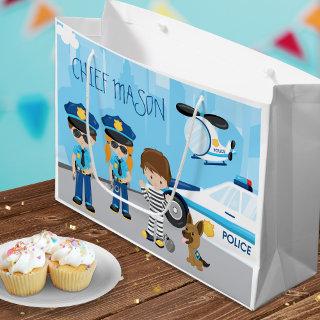 Cute Little Kid Cartoon Policeman with First Name Large Gift Bag