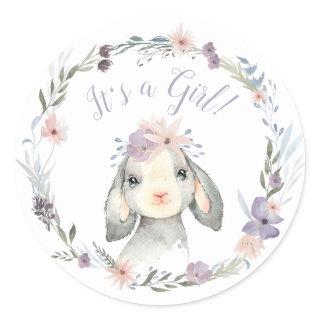 Cute Little Lamb It's a Girl Baby Shower Classic Round Sticker