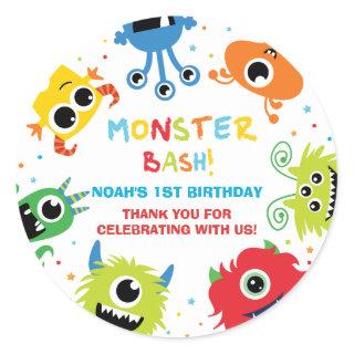 Cute Little Monsters 1st Birthday Thank You Favor Classic Round Sticker