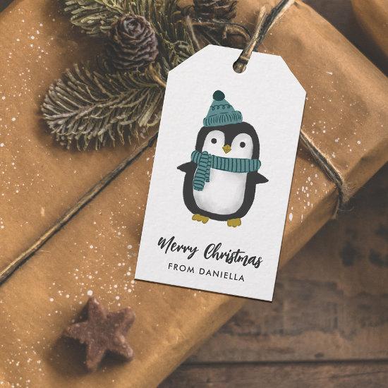 Cute Little Penguin Personalized Christmas  Gift Tags