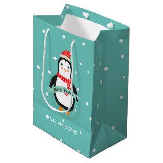 Cute little Penquin "Merry Christmas" Personalized Medium Gift Bag