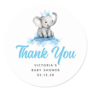 Cute Little Prince Elephant Blue Baby Shower Classic Round Sticker