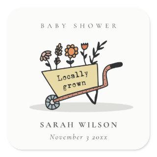 Cute Locally Grown Yellow Floral Cart Baby Shower Square Sticker