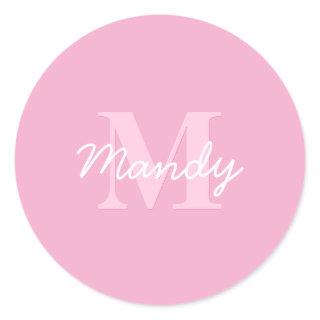 Cute Looking Cursive Name & Monogram | Pink Classic Round Sticker