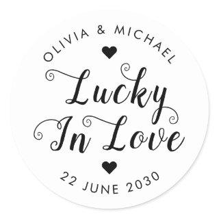 Cute Lucky in Love Thank You Sweet Wedding Favor Classic Round Sticker