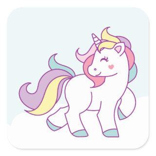 Cute Magical Unicorn Pastel color Personalized Square Sticker
