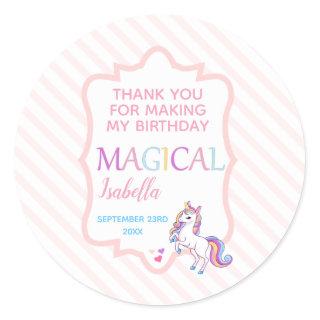 Cute Magical Unicorn Pink Thank You Classic Round Sticker