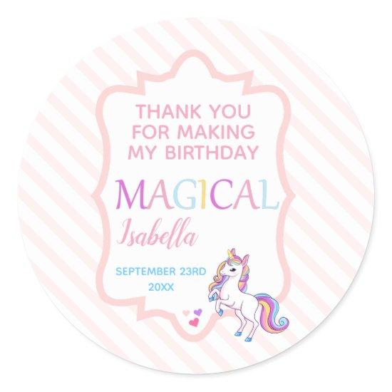 Cute Magical Unicorn Pink Thank You Classic Round Sticker