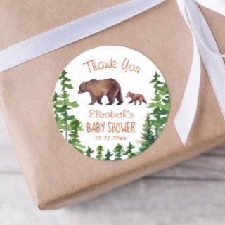 Cute Mama Baby Bear Thank You Classic Round Sticker