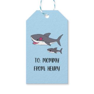 Cute Mama Shark and Baby Shark Gift Tags