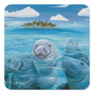 Cute Manatee Glossy Stickers Square