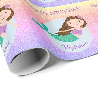 Cute Mermaid Rainbow Glitter Personalized Birthday
