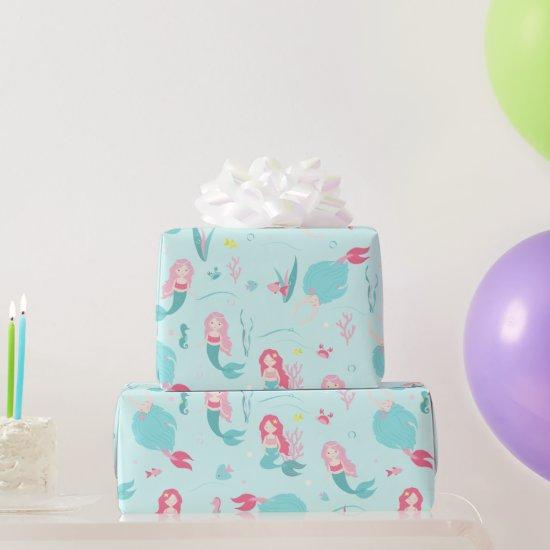 Cute Mermaids Pink and Turquoise Pattern