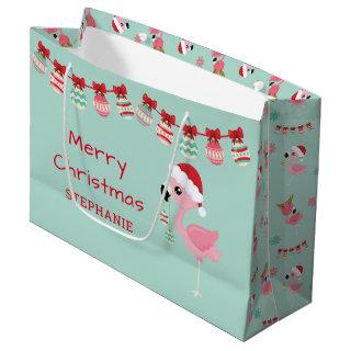 Cute Merry Christmas Flamingo Ornaments Large Gift Bag