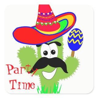 Cute Mexican Sombrero Cactus Fun Party Time Square Sticker