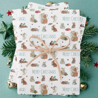 Cute Mice Reading Books Merry Christmas  Sheets