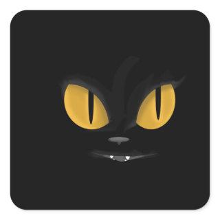 Cute Mischievous Black Cat with Fangs Square Sticker