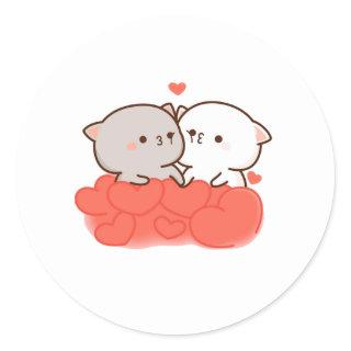 Cute Mochi Peach Cat, Gift Valentine's Day Classic Round Sticker