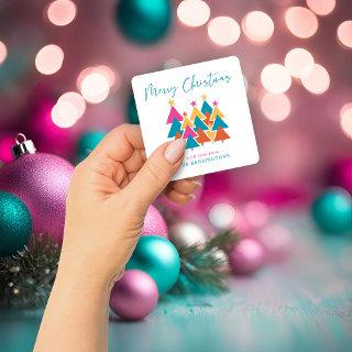 Cute Modern Colorful Christmas Trees Typography Square Sticker
