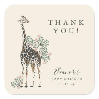 Cute Modern Floral Giraffe Simple Baby Shower Square Sticker