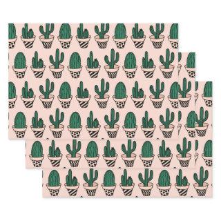 Cute Modern Pink Green Potted Cactus Pattern  Sheets