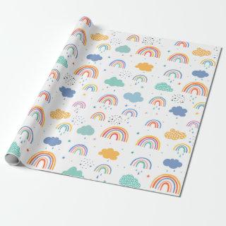 Cute Modern Rainbows and Clouds Pattern