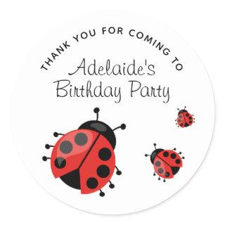Cute Modern Red Ladybug Personalized Thank You Classic Round Sticker