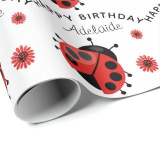 Cute Modern Red Ladybug Personalized Wrapping Pape