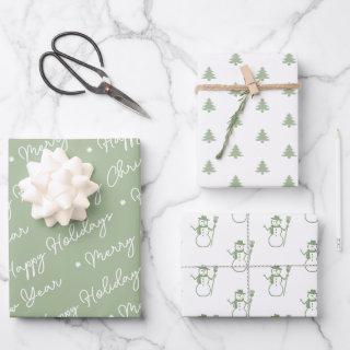 Cute Modern Sage Green Snowman Christmas Trees  Sheets