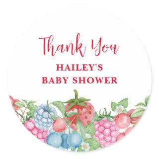 Cute Modern Wild Berry Sweet Baby Shower  Classic Round Sticker