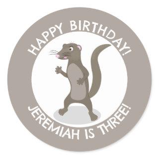 Cute mongoose personalized cartoon birthday classic round sticker