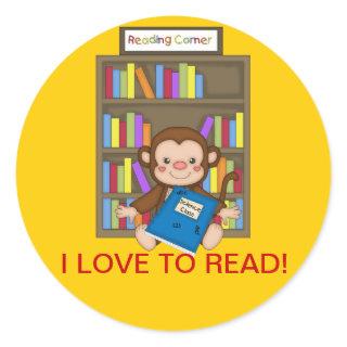 Cute Monkey Back to School Reading Classic Round Sticker