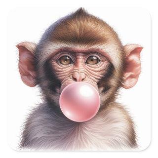 Cute Monkey Blowing Bubbles Bubble Gum Square Sticker