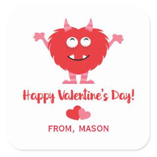 Cute Monster Red and Pink Hearts Valentine's Day Square Sticker