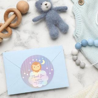 Cute Moon and Stars Lion Cub Baby Shower Thank You Classic Round Sticker