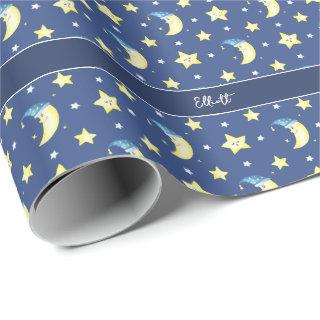 Cute Moon and Stars Pattern Blue Baby Shower